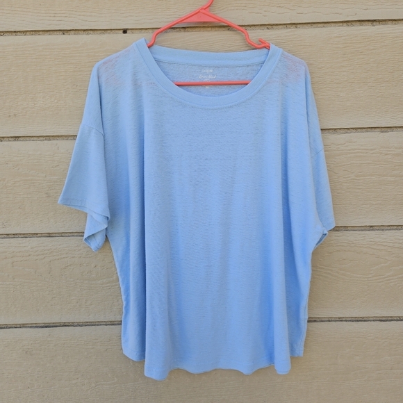 J. Crew light blue linen-blend tee 2X - Picture 1 of 5
